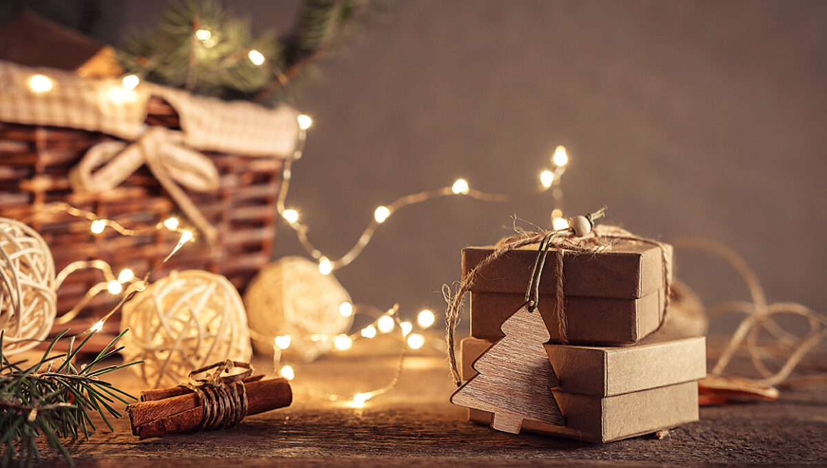 Christmas and zero waste, eco friendly packaging gifts in kraft